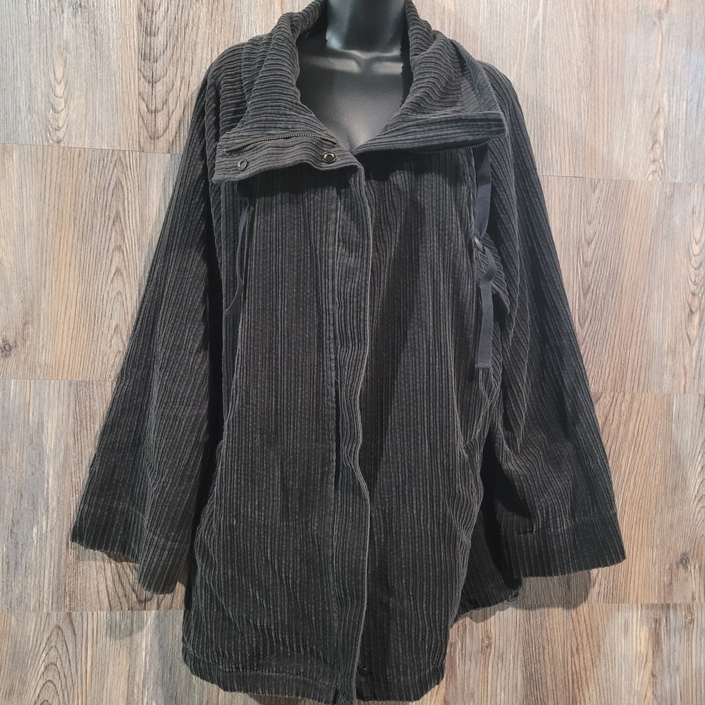 Eileen Fisher Corduroy Jacket Sz M Brown Black Full Zip Collared Organic Cotton